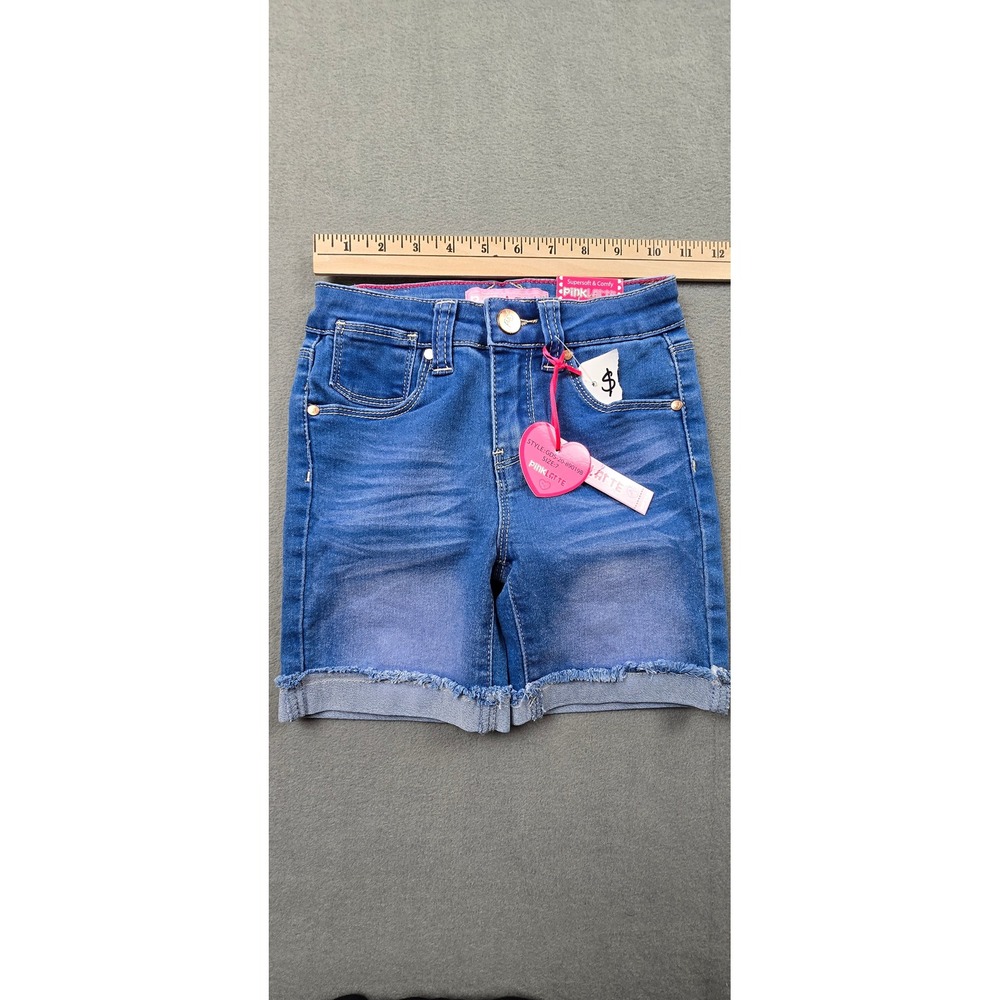 Pink Latte Girls Blue Denim Shorts Size 7 NWT Frayed Raw Hem Supersoft Comfy - Picture 6 of 10